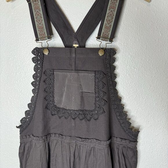 Free People Trails End Skirtall Women’s Medium Overall Dress Gray Bohemian Boho - Picture 7 of 15